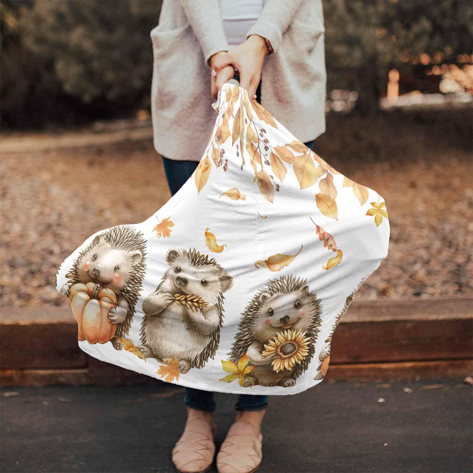 Nursing Cover for Breastfeeding Scarf, Fall Leaves Pumpkin Mushrooms Hedgehog Baby Car Covers Super Soft Multi Use for Canopy Shopping Cart Cover Blanket Stroller Cover