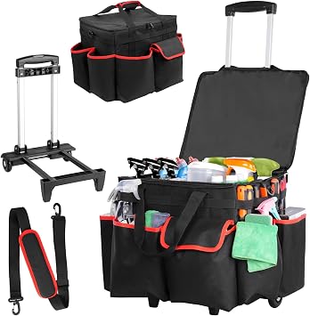 Large DIY Rolling Cleaning Caddy Bag, Cleaning Caddy with Wheels
