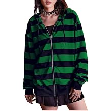 Chvity Womens Zip Up Hoodie Striped Long Sleeve Sweatshirt for Women Oversized 90S Y2K Drawstring Streetwear Grunge Jacket
