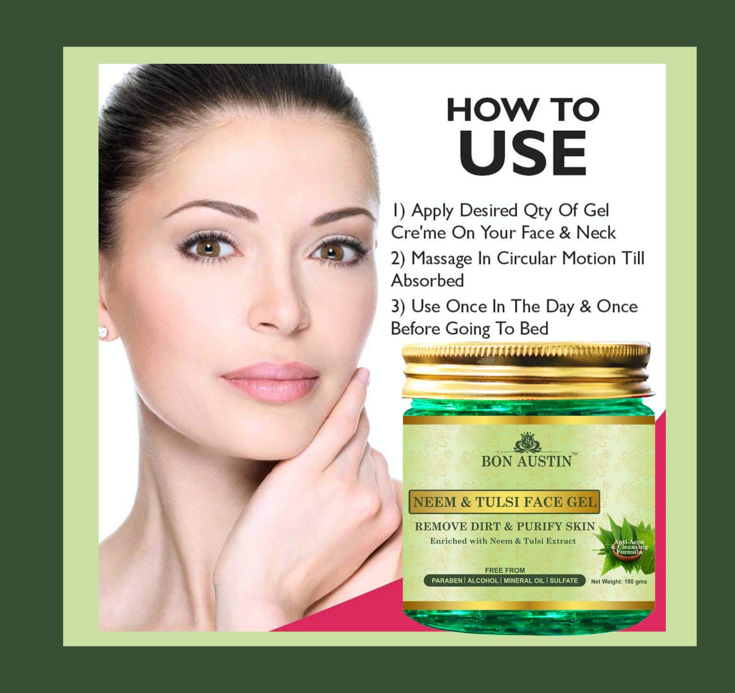 Bon Austin Premium Neem & Tulsi Face Gel- For Anti Acne & to Remove Marks(180 Gms) 3