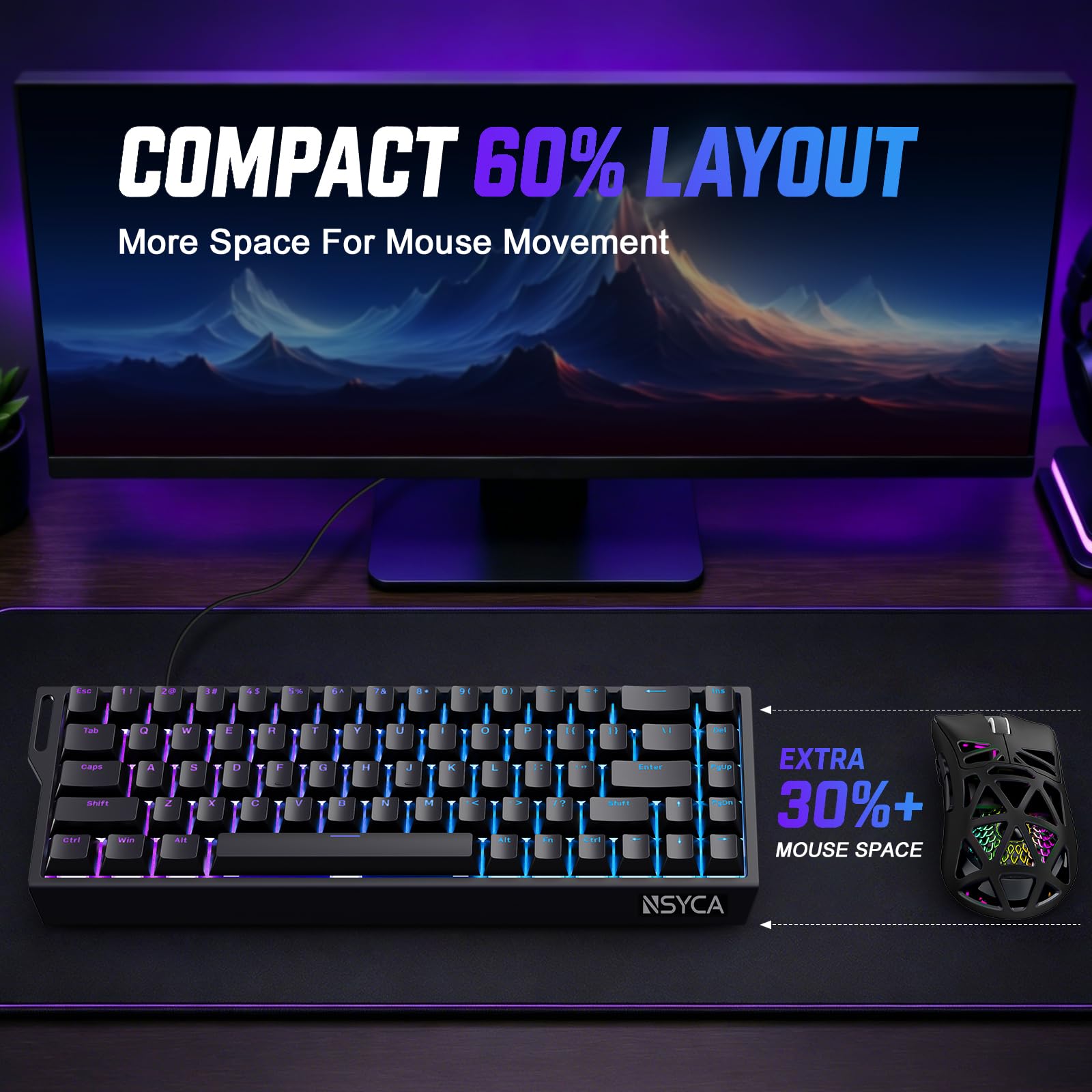 WIN68 HE - Tastiera da gioco magnetica con attivazione rapida, frequenza di polling 8000 Hz, DKS e SOCD, azionamento regolabile da 0,01 mm, tasti RGB PBT, tastiera cablata al 60% per FPS Gaming