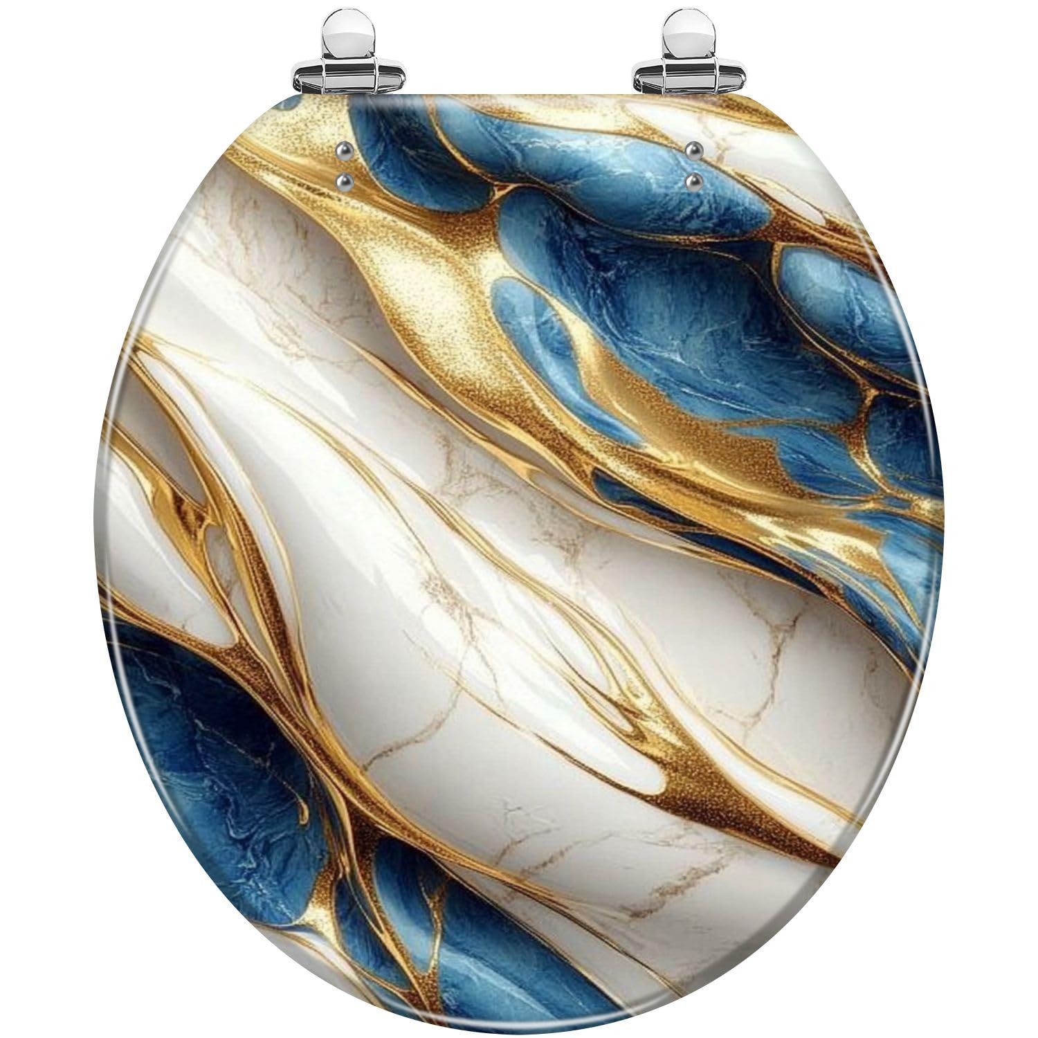 Tazyyzuu Multi1 Round Toilet Seat Blue Marble Texture Slow Close Lid Quick Release Hinges Easy Clean 18.5X14.5 In(,16.5X14.5)