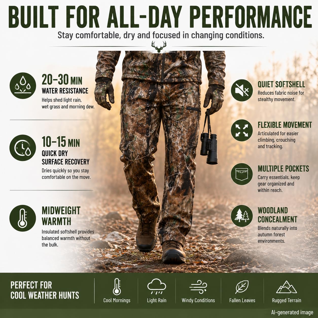 Krumba Hombres Camuflaje Caza Impermeable Pantalon