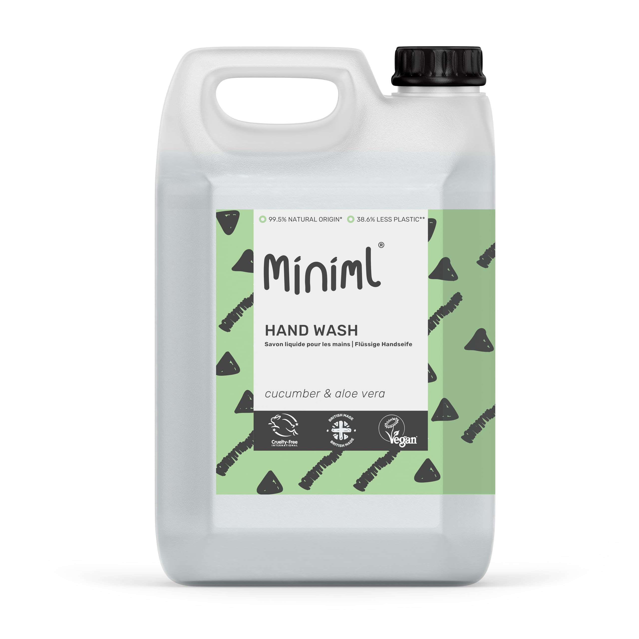 Miniml Hand Soap Wash Liquid 5L Refill - Cucumber & Aloe Vera Infused Eco Friendly Hand, Skin & Body Wash Gel for Soft and Sensitive Skin Care - 100% Vegan & Cruelty Free