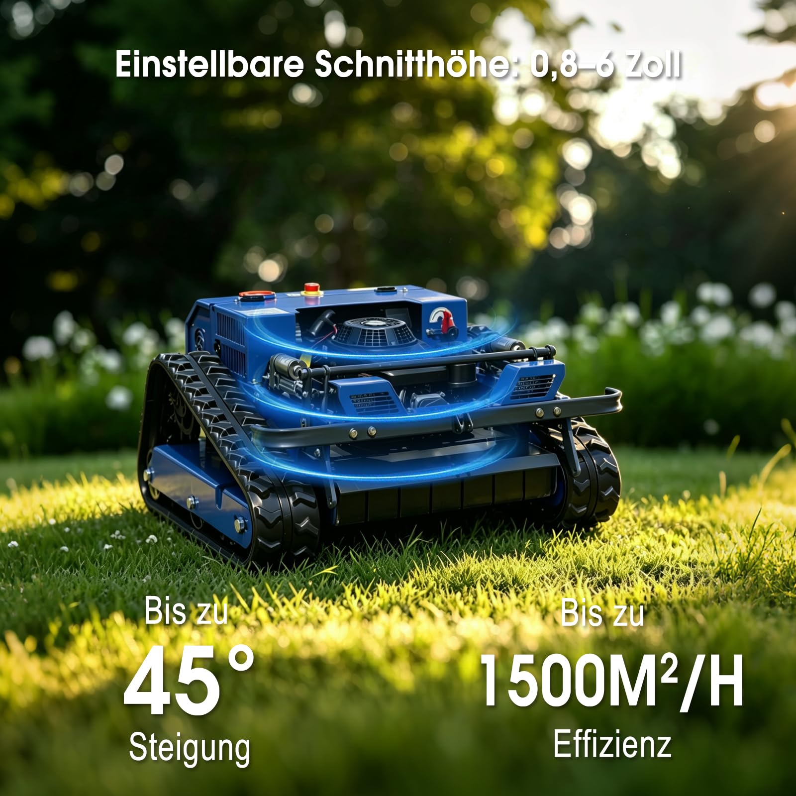 Tondeuse tout-terrain RC - 9 CV essence 55 cm pente 45° lame remboyant 1600W brushless zéro cycle de rotation - cour, plantation de fruits, herbe dense - tondeuse à chenilles professionnelle