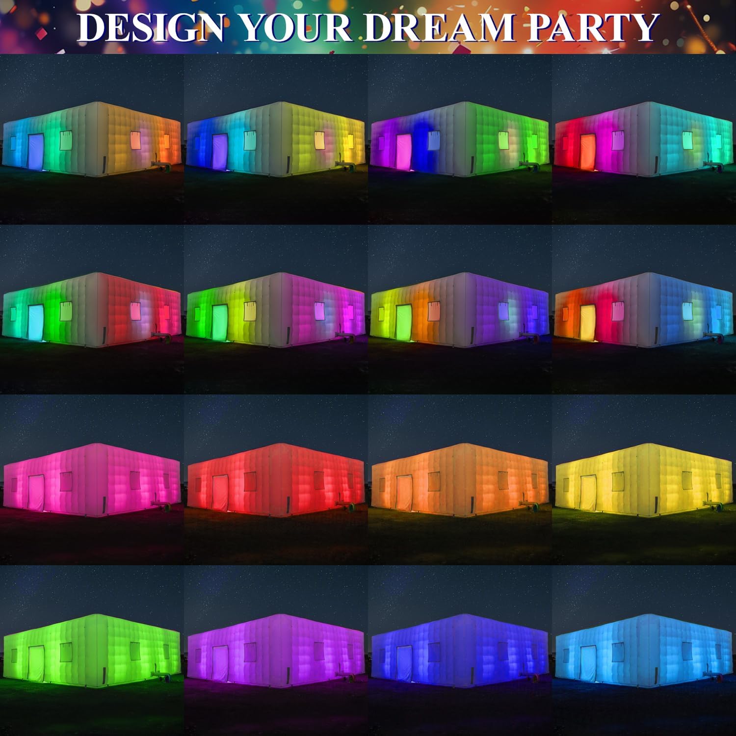 SAYOK Inflatable Party Tent 32.8 x 32.8 x 13.12FT, Inflatable Nightclub with LED Wall Wash Lights, Night Club Tent for Adults Wedding Birthday Backyard Party Business