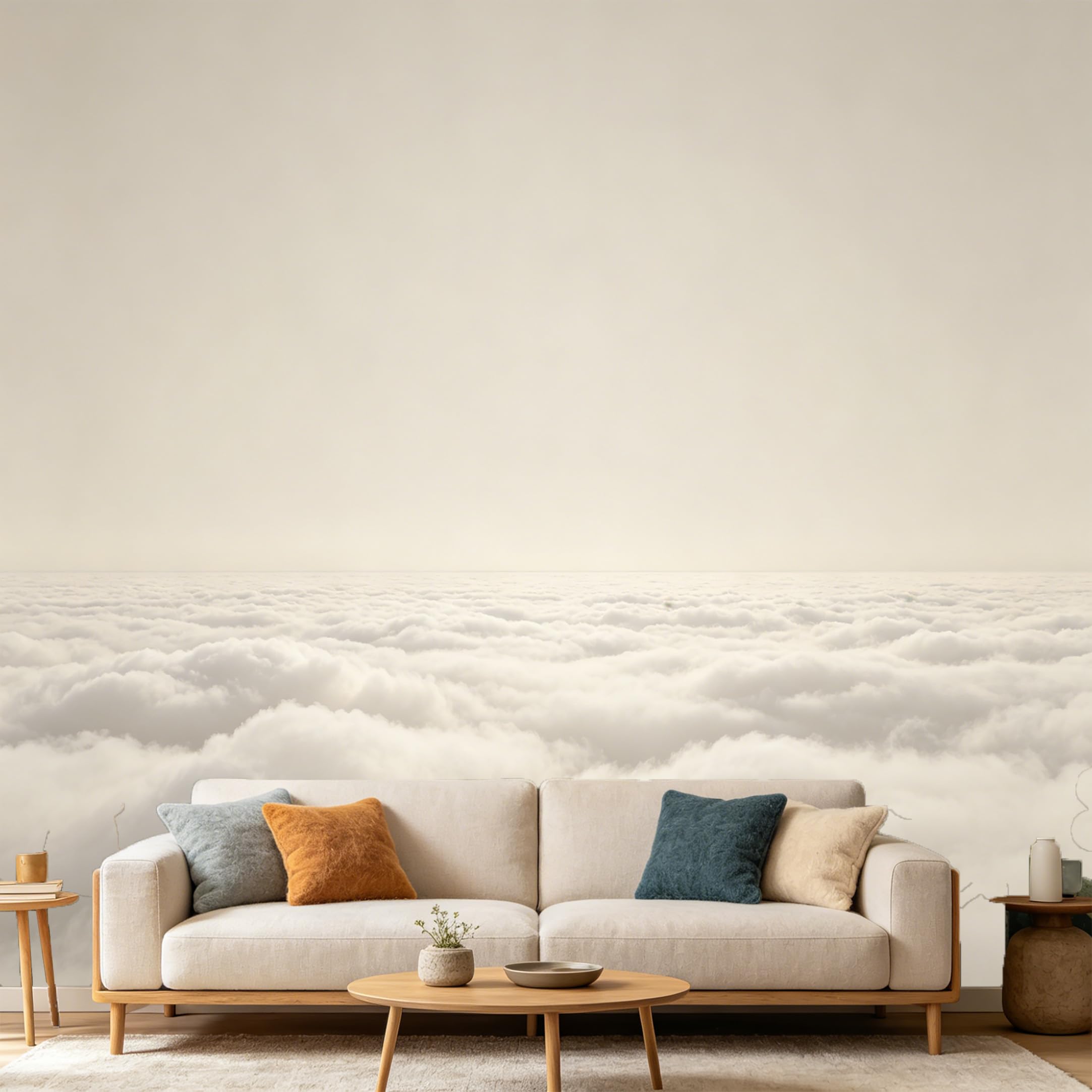 Custom Size Wall Mural Minimalist Sky Clouds Above Horizon Landscape SelfAdhesive Art Prints wall Fabric (No PVC) Removable Wallpaper Home Bedroom Decor Large Mural