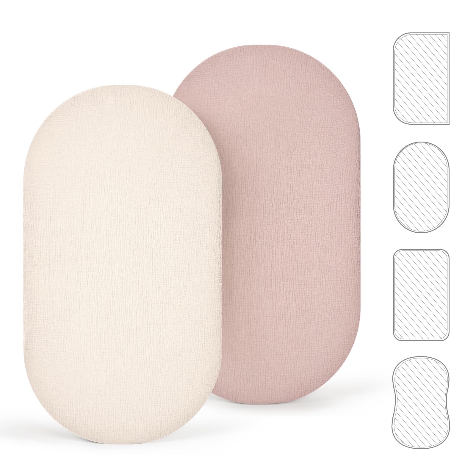 lulumoon Musselin-Baumwolle Spannbettlaken 2er Set: Bettlaken Beistellbett Kinderwagen Matratzenbezug für 35x75 cm 41x81 cm 40x90 cm Babybetten Stubenwagen (Creme Sand)