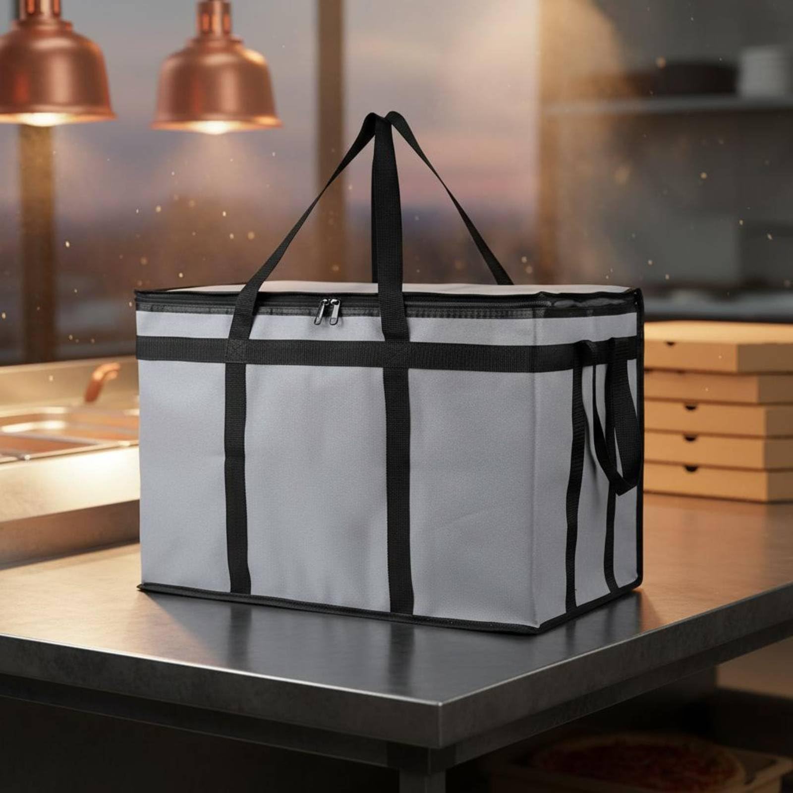 Qianly Bolso Térmico de Entrega Bolsa Isotérmica Bolso Refrigerado Contenedor de Comida Bolsa de Transporte con Exterior Antihumedad y Materiales Gruesos, Gris