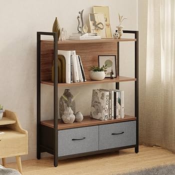 木製オープンシェルフ 4段 引き出し付き Amazon｜Aka Supaku ラック 棚 幅80 オープンシェルフ 4段 布製