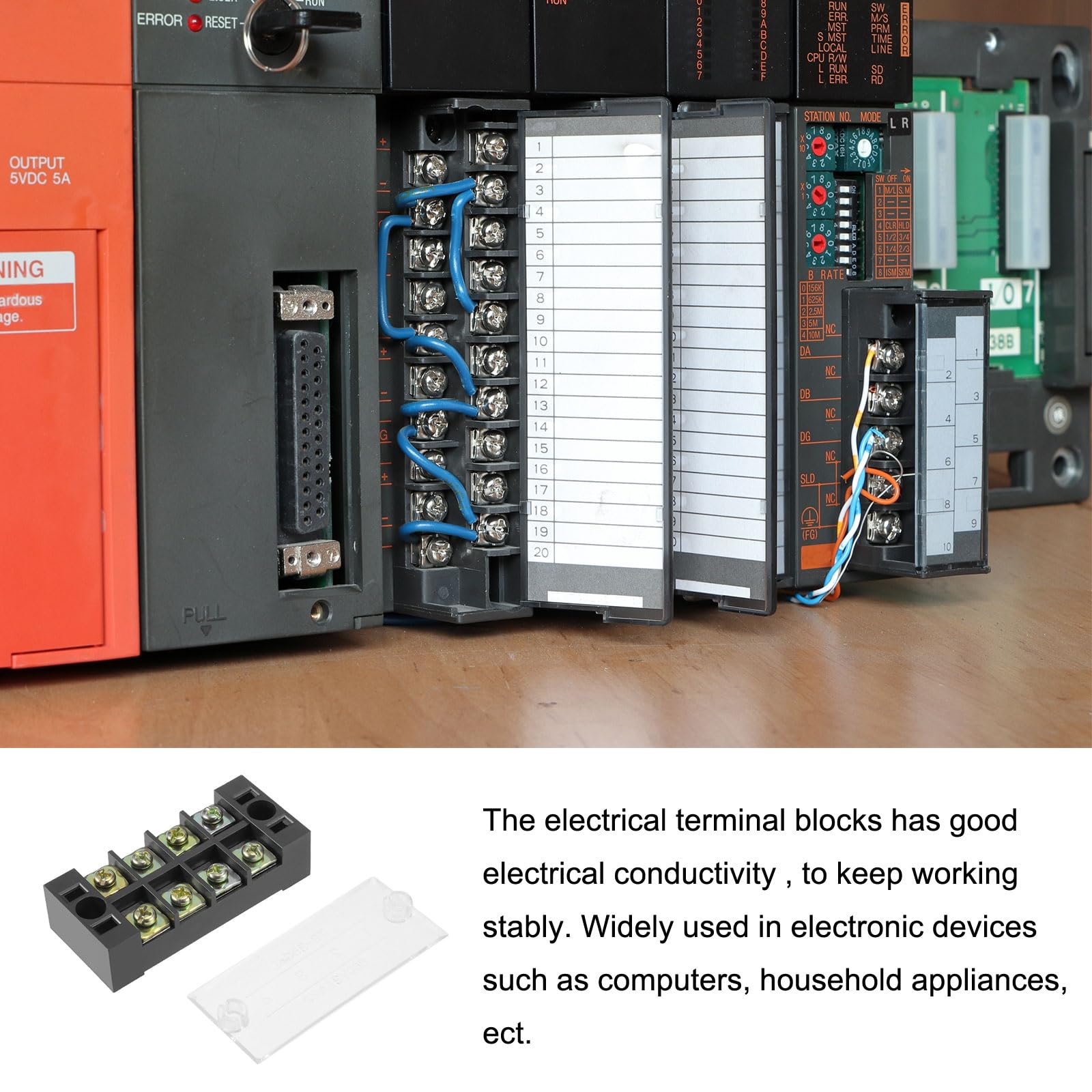 Rebower 5 Positions Dual Rows 600V 25A Terminal Strip Blocks Barrier Screws (with Cover) - Image 3