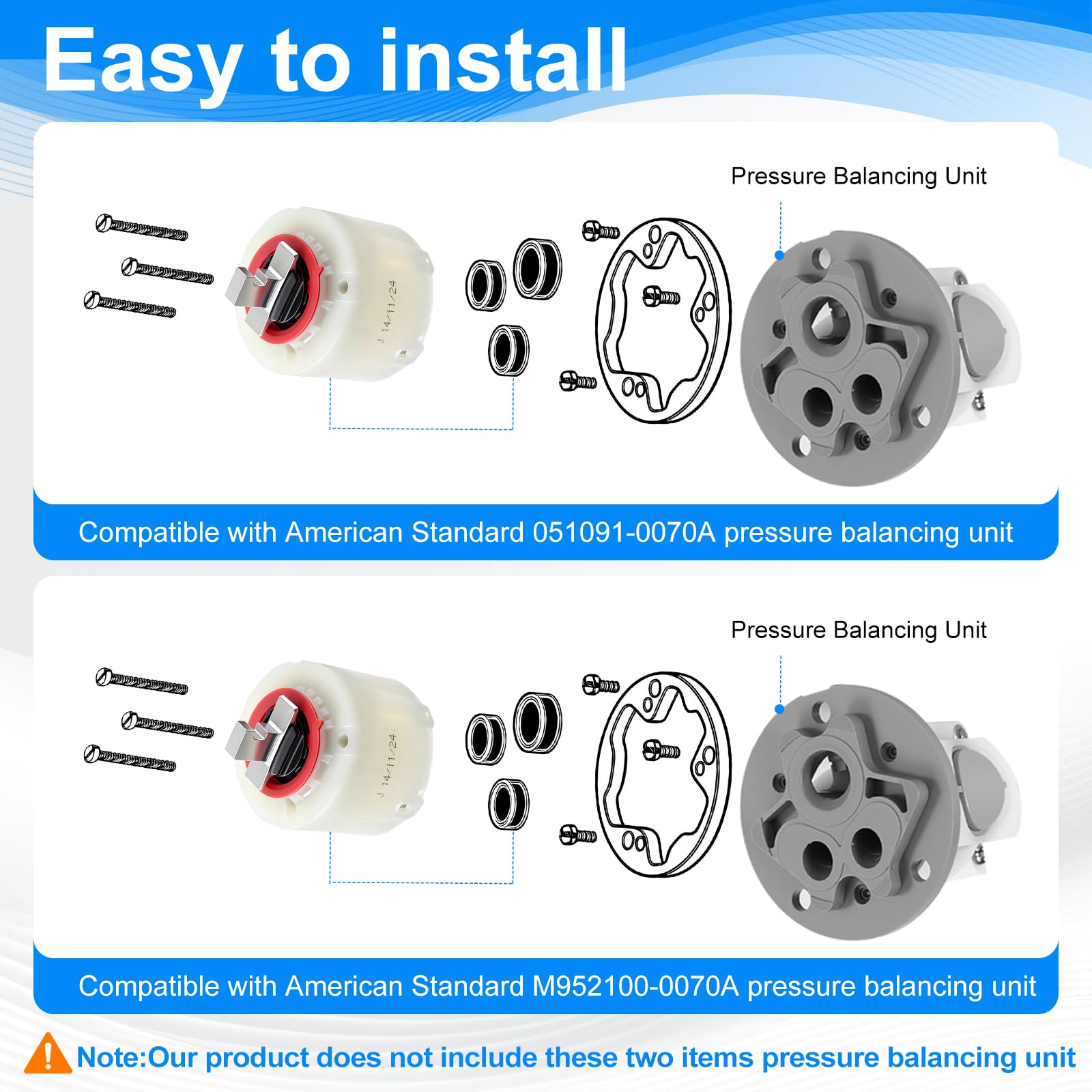 Paquete de 2 cartuchos de ducha de repuesto 023529-0070A/H, compatible con American Standard, cartucho de grifo de ducha de cerámica de 47 mm para bañera/ducha de un solo mango, con sellos