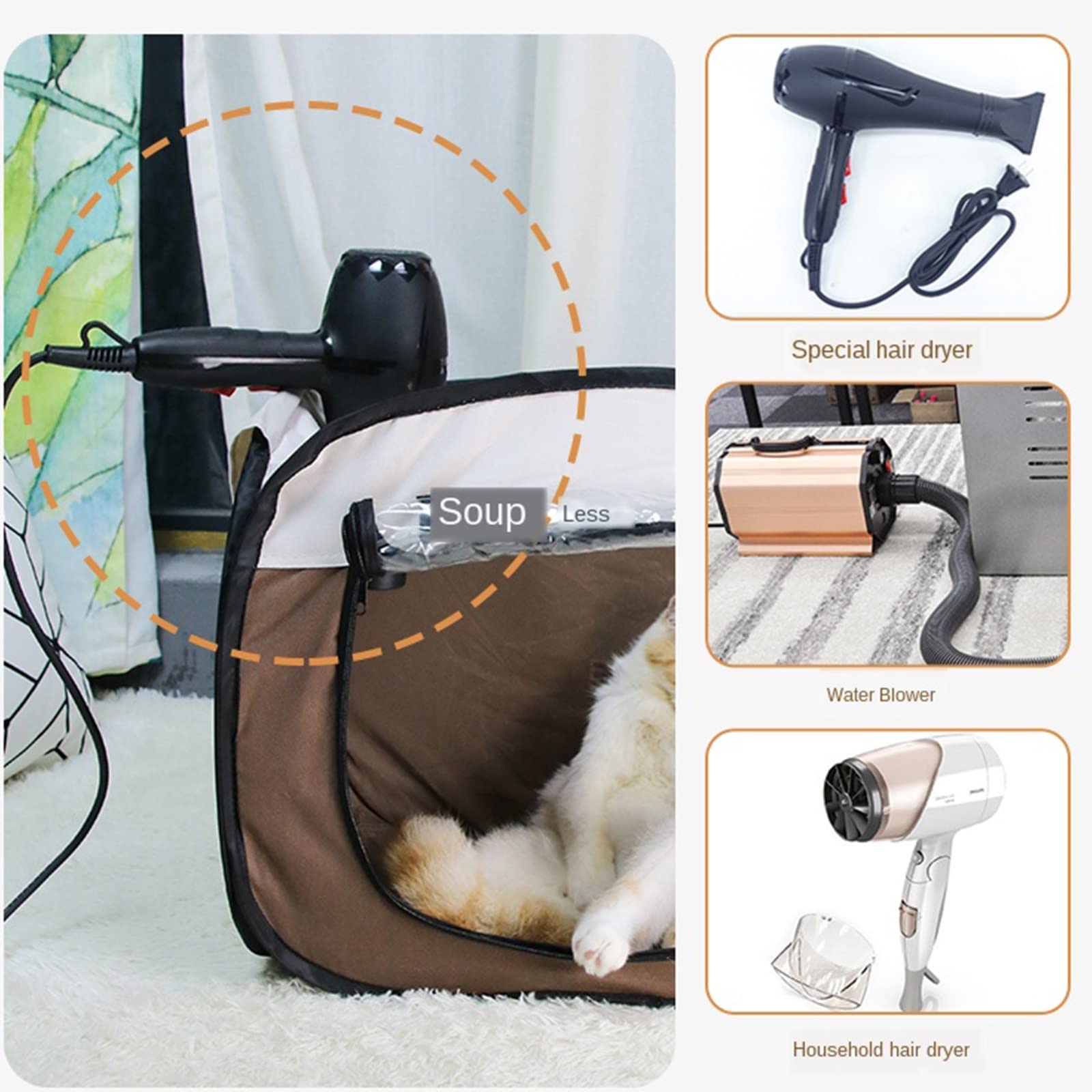 Caja de secado para mascotas con máquina sopladora para gatos y perros, cuidado de mascotas para animales medianos y pequeños