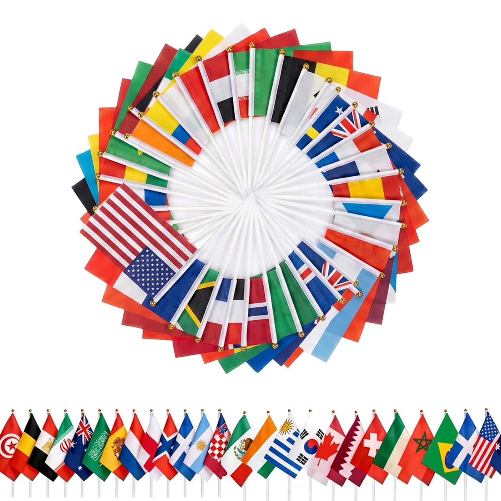 48pcs World Cup Flags 2026, Double Sided Handheld Football Flags, 48 Countries Small Flag Banners on Stick for World Cup Decorations, Football Party, Street Events (14x21cm Flag, 30cm White Pole)