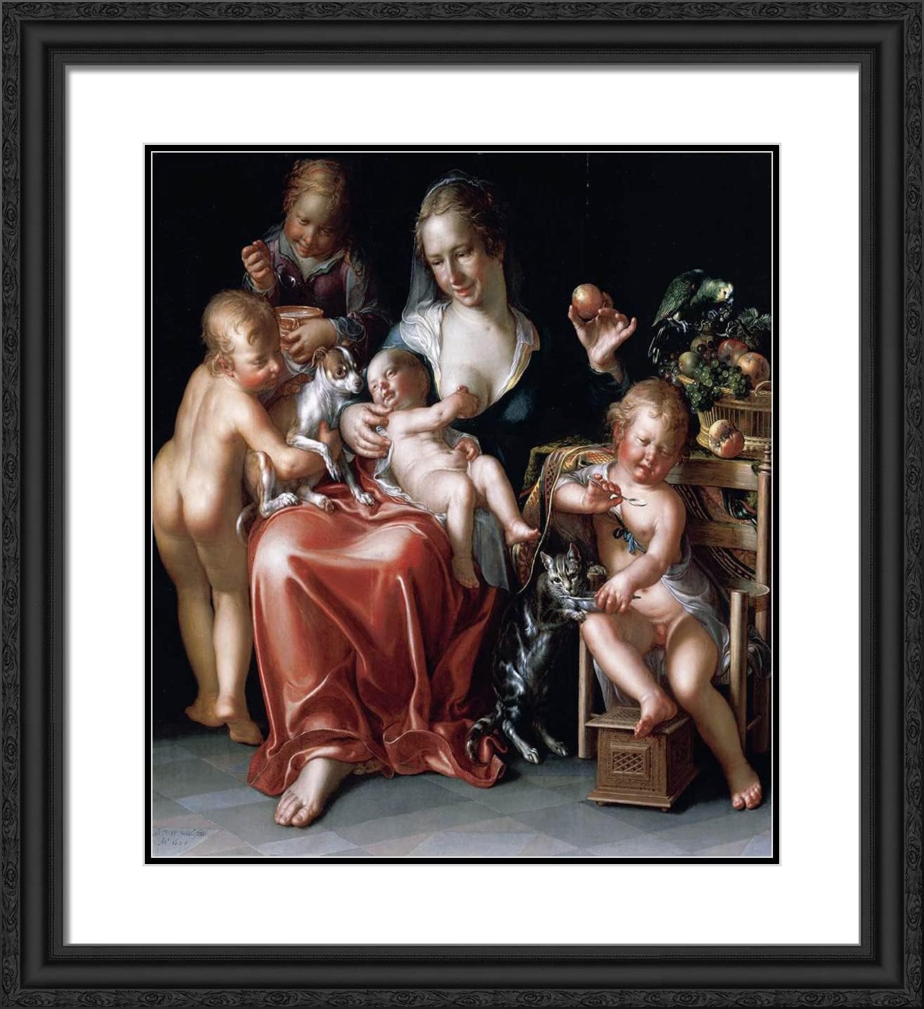 ArtDirect Wtewael, Joachim 20x22 Black Ornate Framed Art Print with Double Matting Titled: Charity