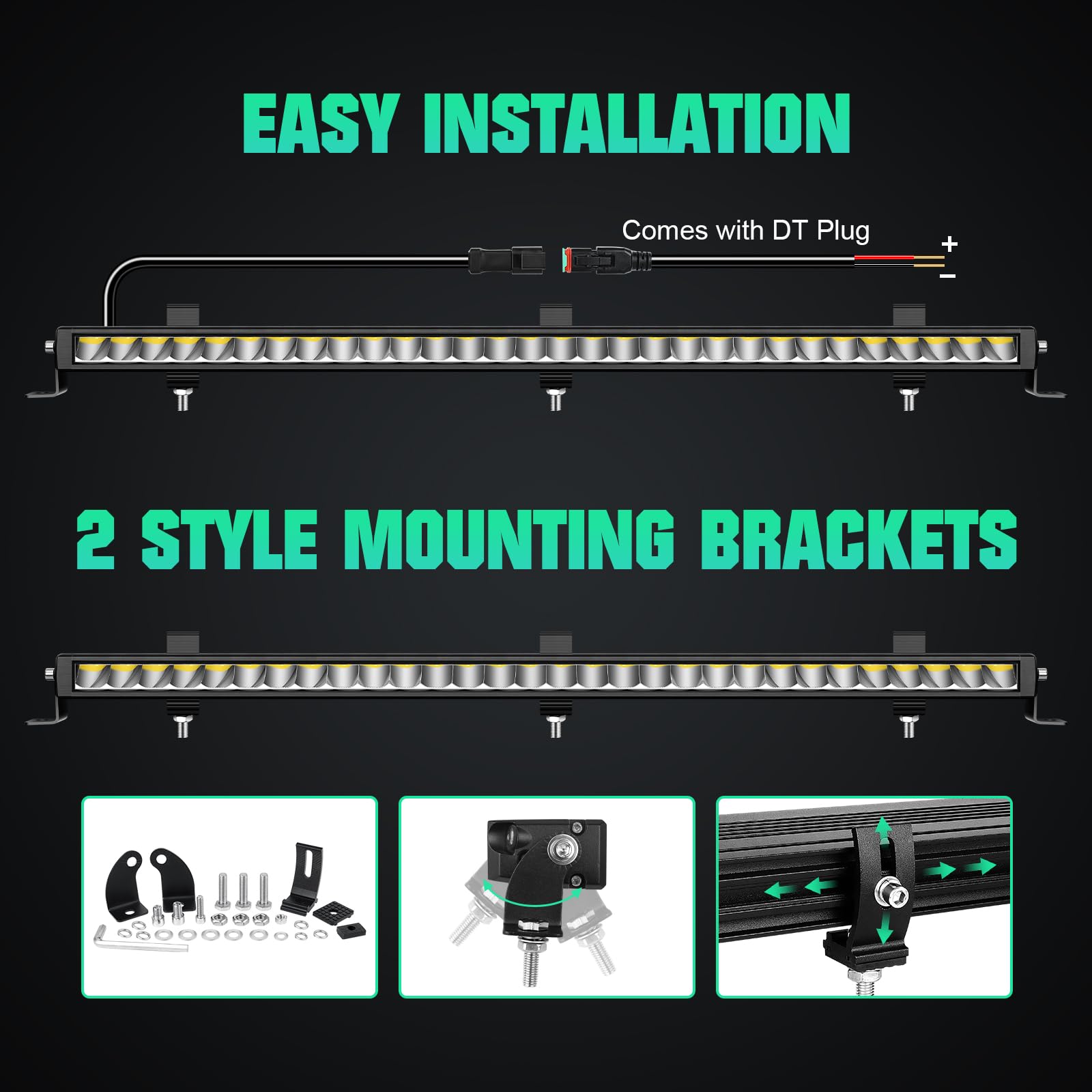 AUXTINGS 84 cm 90 W Offroad listwa LED z okablowaniem DT, 12 V 24 V, światła do jazdy, zewnętrzna listwa świetlna LED do samochodów ciężarowych SUV-ów ATV 4 x 4 pojazdów terenowych, wodoodporna 6002K
