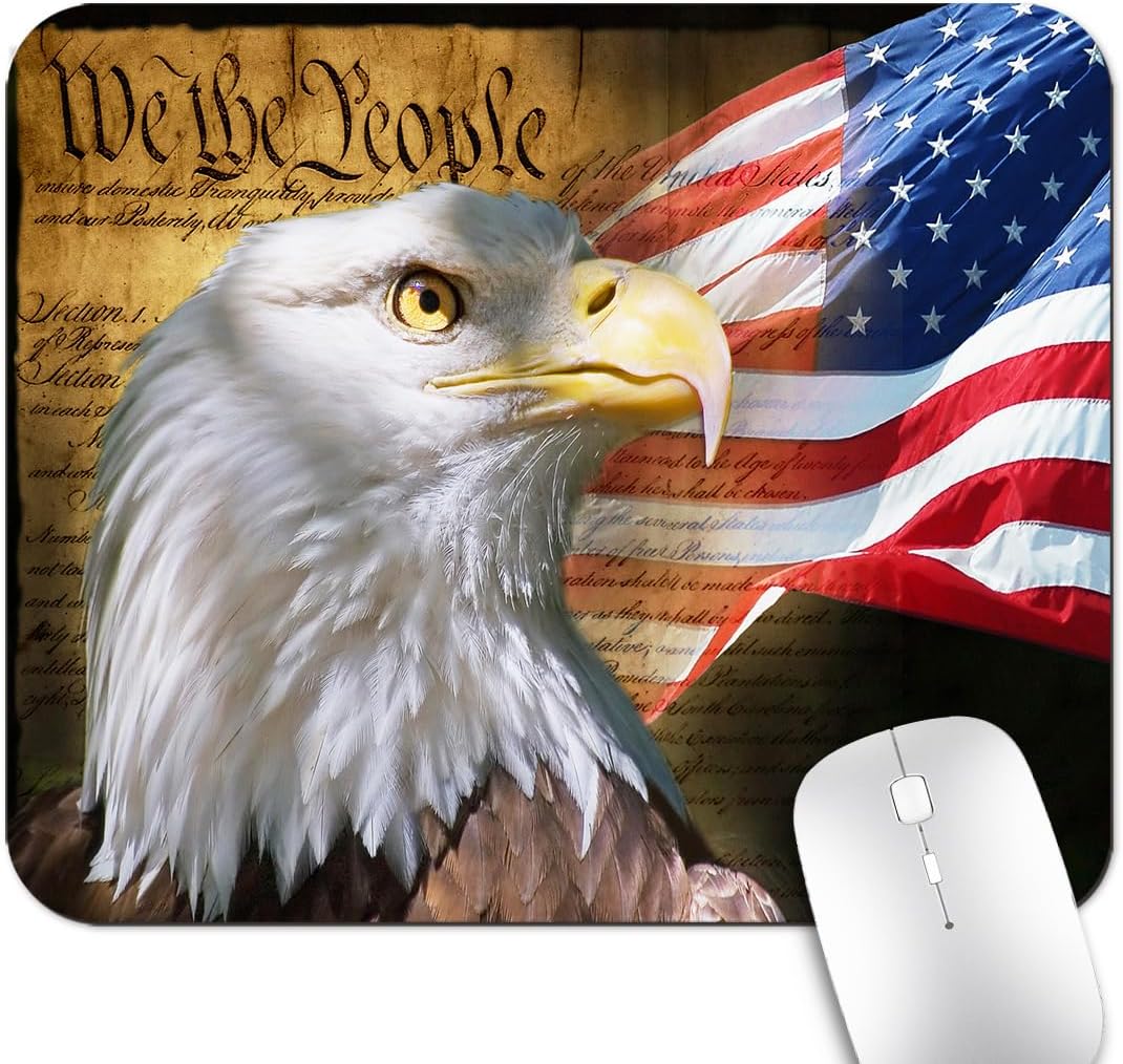 Patriotic Bald Eagle America Pride Flag Mouse Pad, We The People Desk Mat
