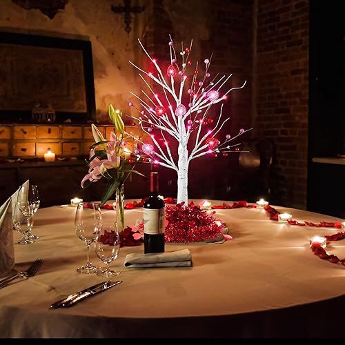 Miniatura 6 de Ruidazon Paquete de 2 decoraciones para el día de San Valentín, árbol de San Valentín iluminado de 24 pulgadas con adornos de oropel rojo con forma