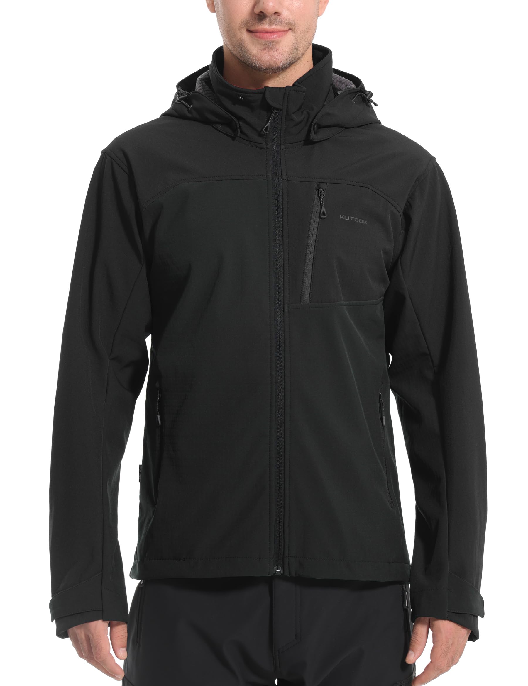 KUTOOK Giacca Softshell Uomo Invernale Giacche Trekking Uomo in Pile Giacca Tattica Militare con Cappuccio Staccabile Idrorepellente Antivento per Montagna Trekking Escursionismo