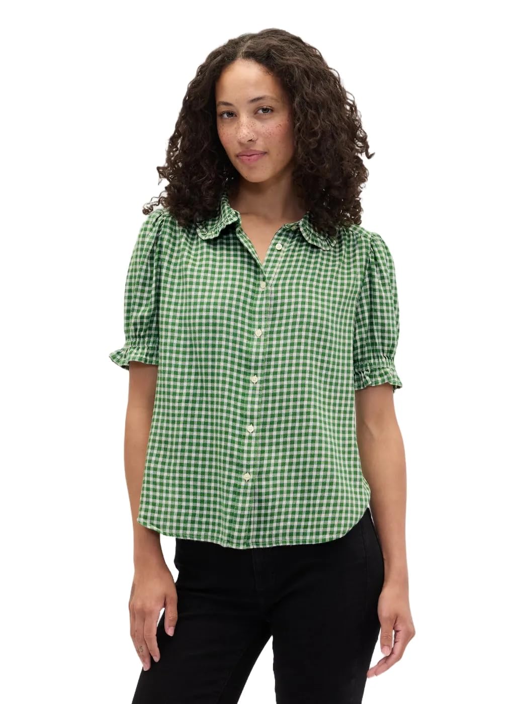 

                                                    GAP Womens Puff Sleeve Woven Top Green Plaid M