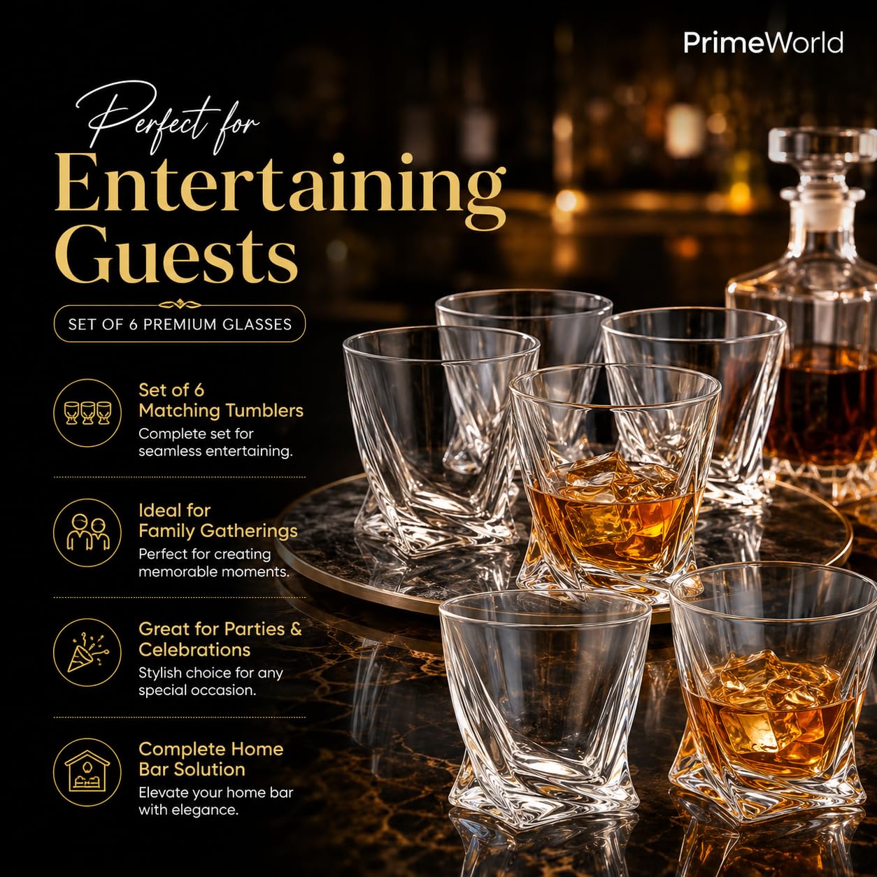 PrimeWorld Twist Whiskey Glasses - Set of 6 -2