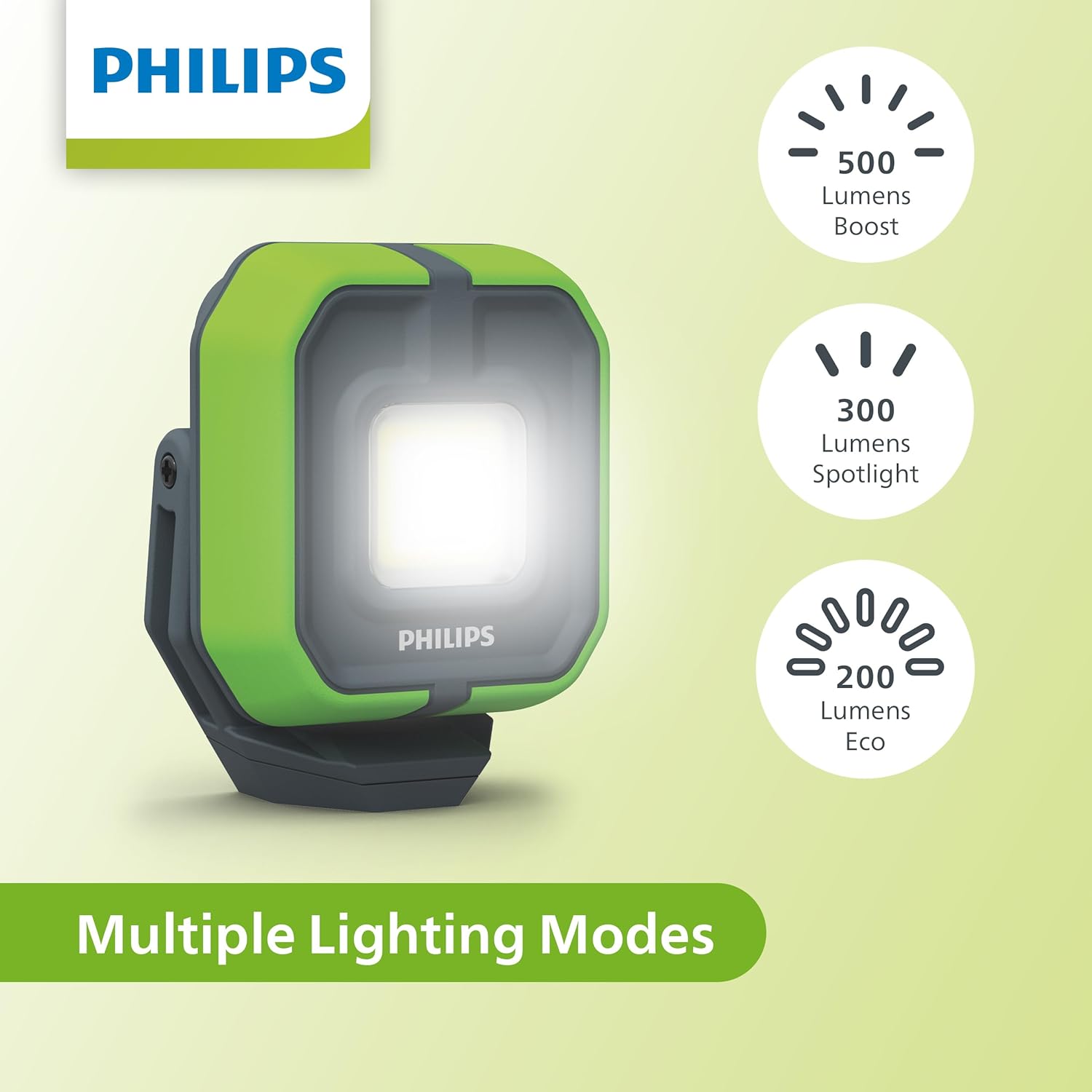 Philips Xperion 3000 Flood Mini Rechargeable LED Work Light. Compact LED Flood Light with Folding Stand and Magnetic Base. Provides up to Eight Hours of use Before Charging. Includes USB-C Cable.