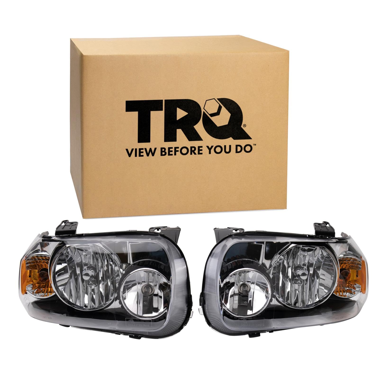 TRQ Driver and Passenger Side Headlight Assembly Set Halogen for 2005-2007 Ford Escape