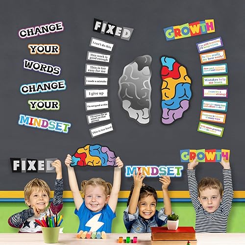Miniatura 6 de Póster de Growth Mindest para decoración de aula, carteles inspiradores y motivacionales para estudiantes y profesores, cerebro fijo y de