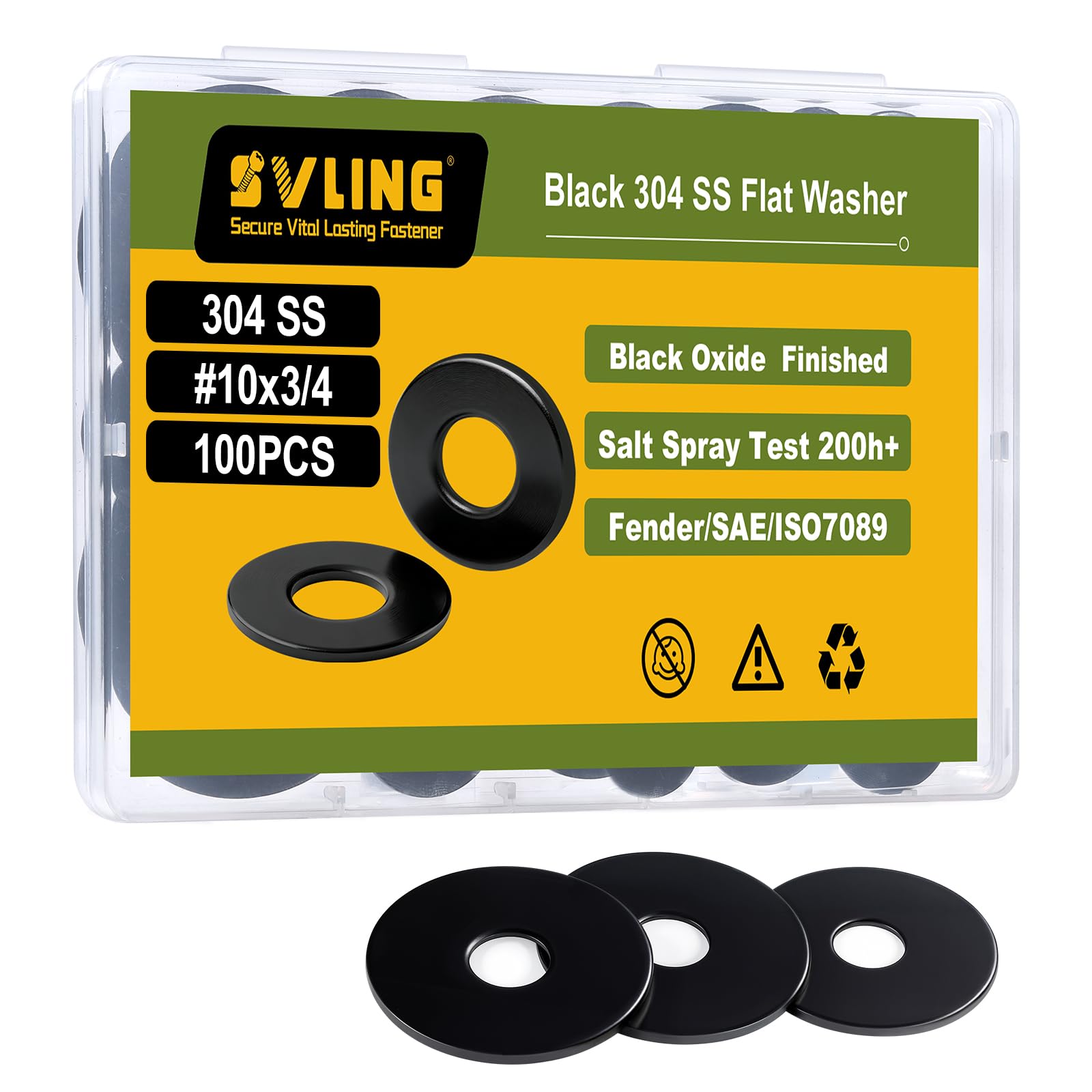 SVLING 25PCS 3/8" x1-1/2 Fender Washers, Black Oxide 304 Stainless Steel 18-8, 3/8" ID x 1-1/2" OD Hardware Flat Washers for Screws Bolts — view 19