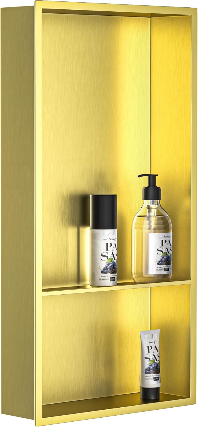 Bernkot Stainless Steel Shower Niche 12" X 24" Gold No Tile Needed Wall ...