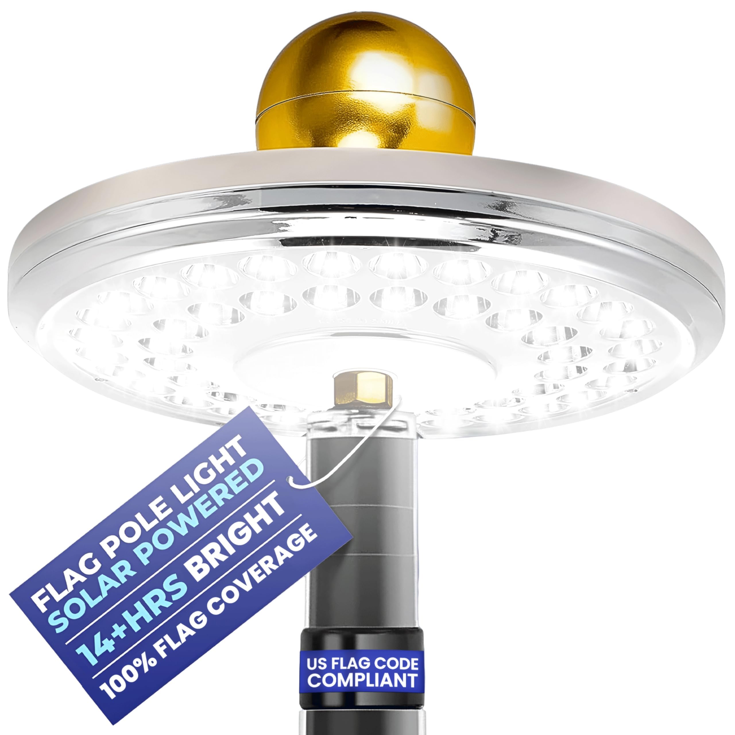 Flagpole Department Ultra Bright Solar Powered Flag Pole Light | 100% Coverage with 48 LEDs | 14-Hour Dusk to Dawn | Waterproof | Obey The U.S. Flag