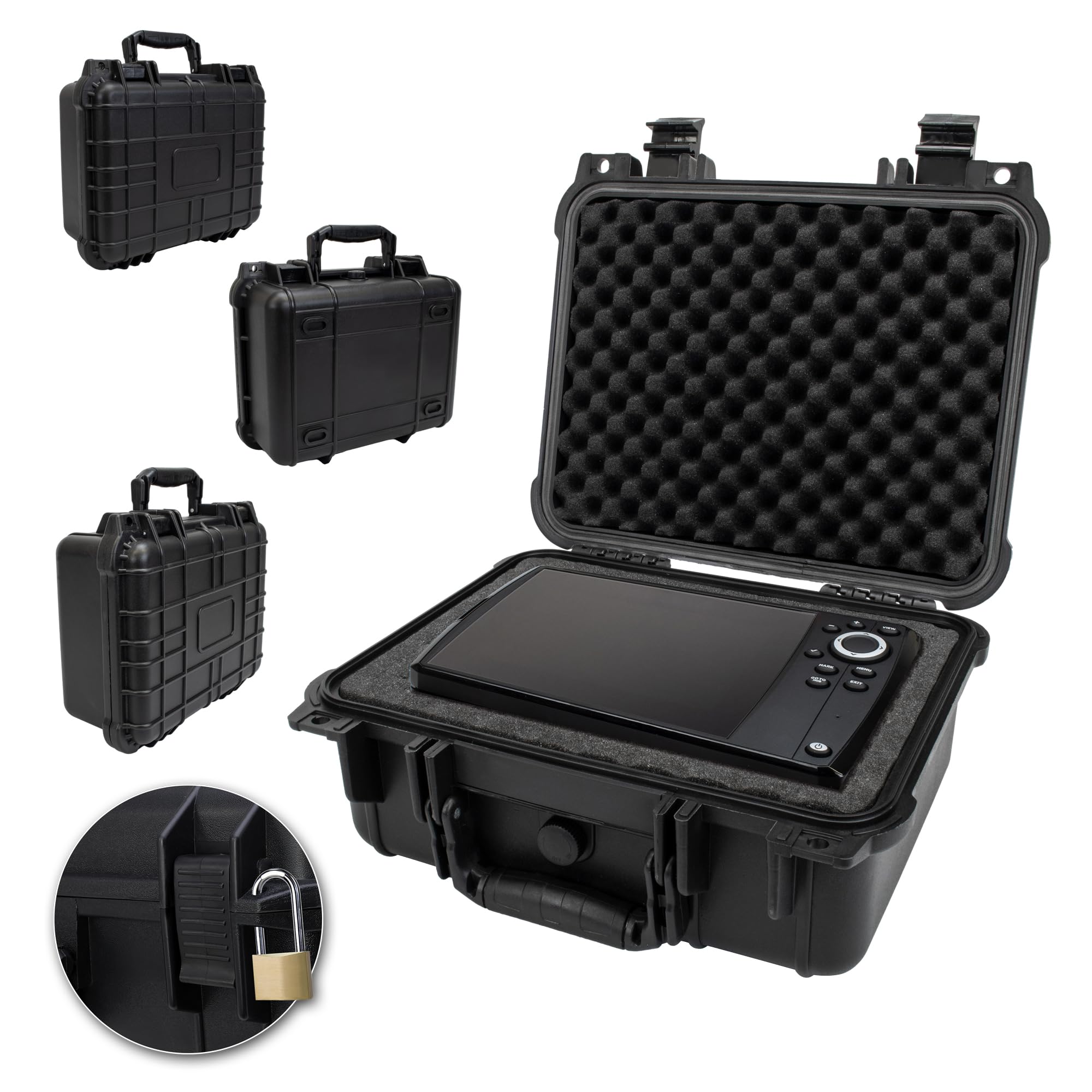 FATBOX Echolotkoffer G 30 – Wasserdichter Outdoor Schutzkoffer mit Rasterschaumstoff für Fischfinder & Akkus – Schlagfester Transportkoffer mit Druckausgleichsventil (Modell 2750-28x24x12cm)