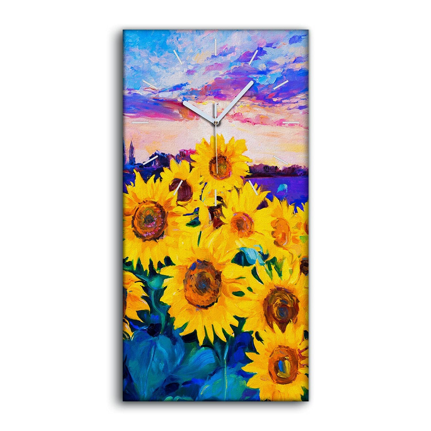 Horloge sur Toile Sunflowers Art Aiguilles Blanches Horloge Murale sans Tic-Tac 30x60cm