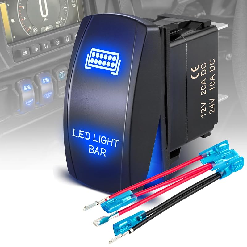 Interruptor tipo Rocker Anina com LED para barra de luz, SPST, 12 V, 5 pinos, ON/OFF – 1 unidade