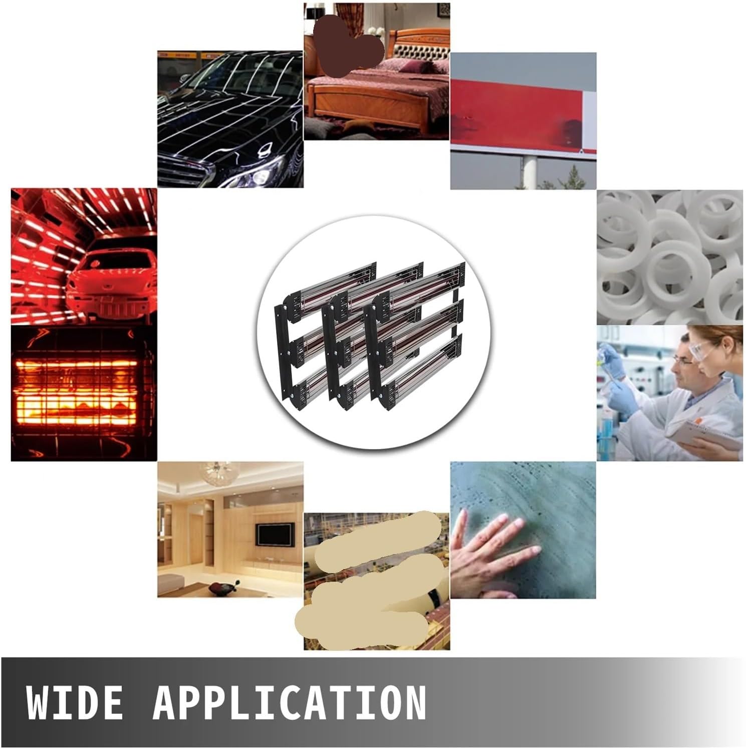 Paint Drying lamp, Paint Curing Lamp 3 Set Quick Drying sq.inch Baking Area Spray/Baking Booth Infrared Paint Heater