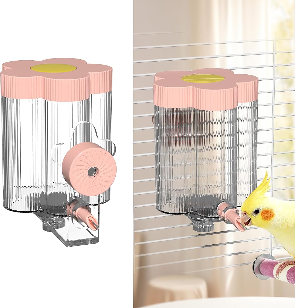 8.4 Oz No Mess Bird Water Feeder, Auto Parrot Cage Water Dispenser (Pink)