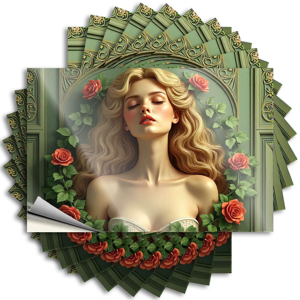 A Woman with Long, Wavy Hair Adorned with Roses. Bumper Cats - Backyard Decor Tattoos Self Adhesive Sticker(6X9CM)