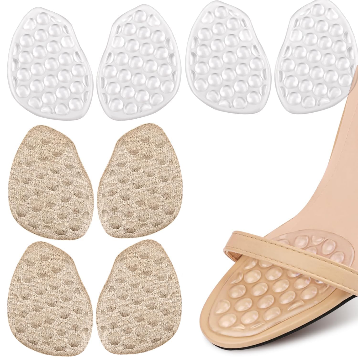 RAYRIT 4 Pairs Forefoot Pad Relief Forefoot Insert Half Size Insoles Cushion, Soft Foot Pads Invisible Ball Pads for Foot Pain Relief (4 Pairs, Style1)