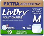 LivDry Sous-vêtements d'incontinence pour adultes, couches pour adultes en plus d'absorbance, protection contre les fuites, moyenne, 19-Pack
