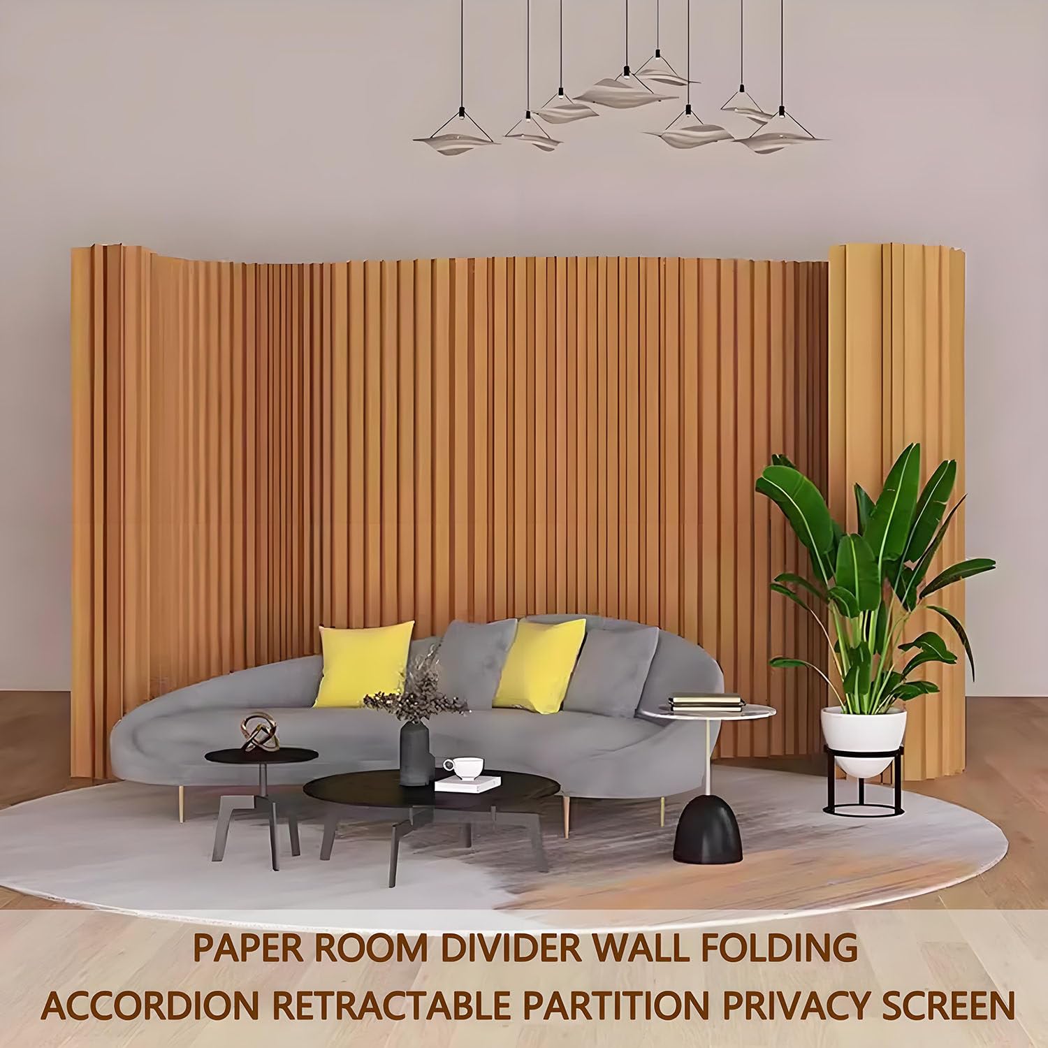 Separador de ambientes de papel, mampara plegable portátil para mayor privacidad - Panel divisorio retráctil para oficina en casa, tiendas y estudios, separador de paredes interiores Brown-7x2.4m