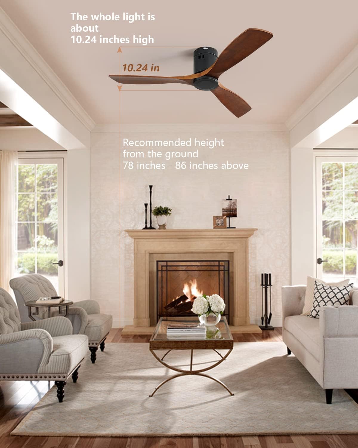 Sofucor Ceiling Fan No Light, 52 Inch Flush Mount Ceiling Fan With Remote Control, Indoor/Outdoor Ceiling Fans Without Lights, Reversible DC Motor, 3 Blade Solid Wood Ceiling Fans for Bedroom Patio - Image 7