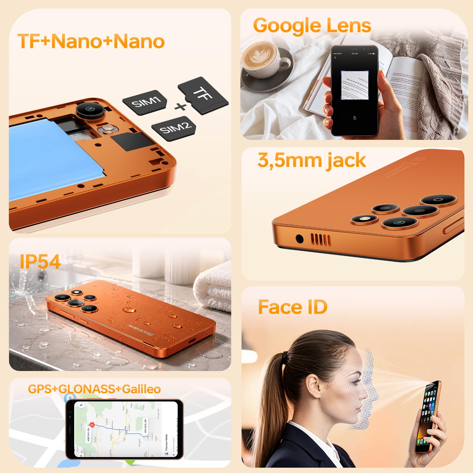 Blackview WAVE 2C Smartphone Android 16, 5" Mini Cellulare in Offerta | 12GB RAM+32GB ROM/1TB Telefono Cellulare in Offerta, 3000mAh Cellulari, 4G Dual SIM Telefoni, Face ID, 3 Slot Carte, 3.5mm