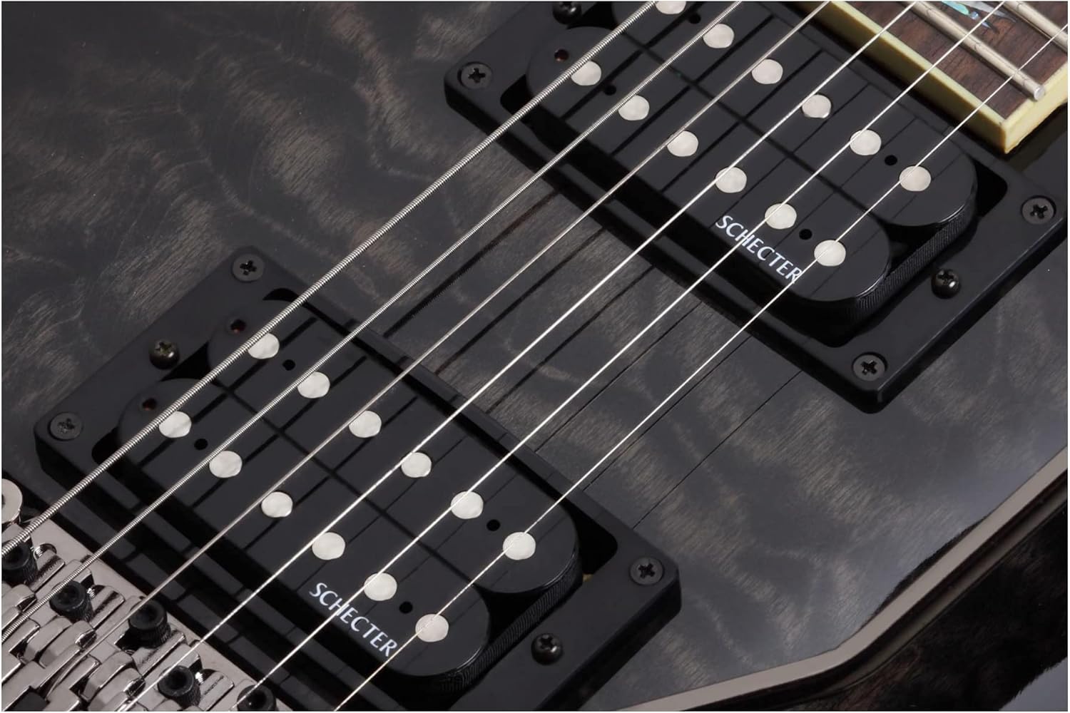 Close-up of Schecter Diamond Plus humbucking pickups
