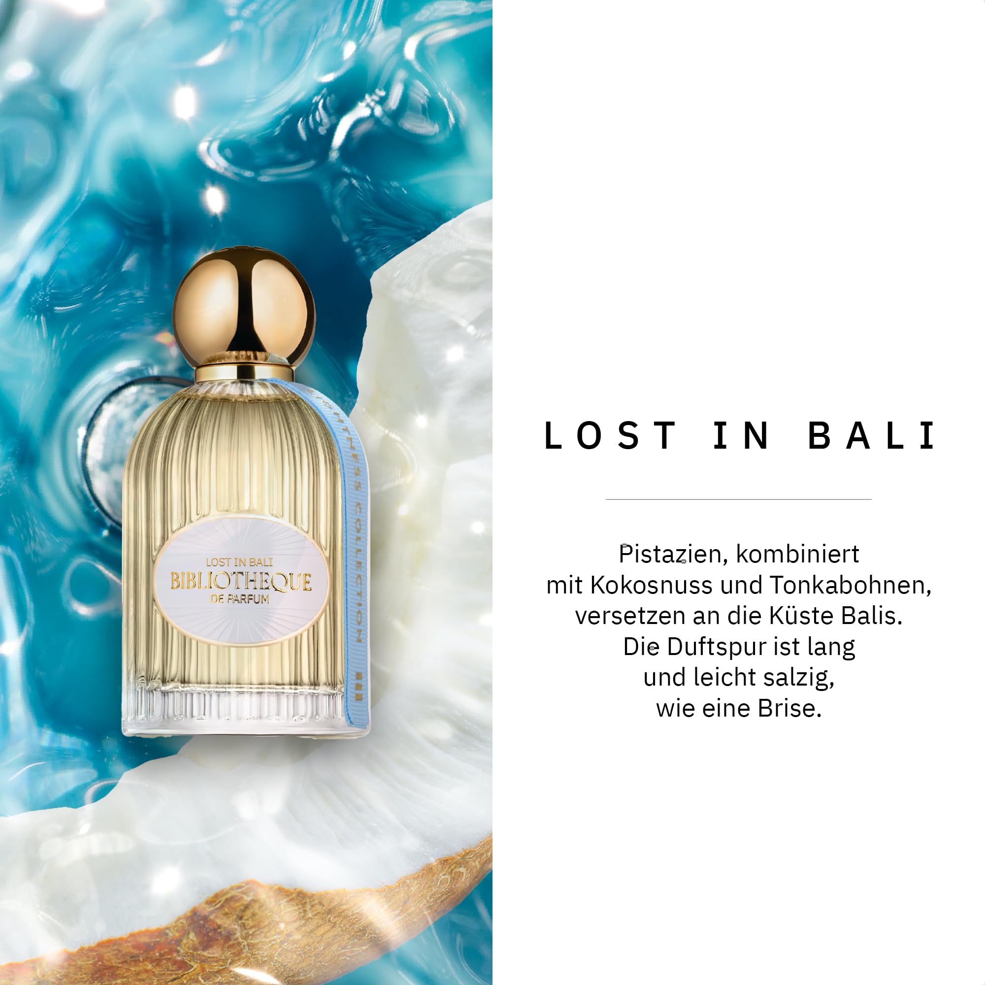 Bibliotheque de Parfum Lost in Bali Eau de Parfum für Frauen, 100 mL | frischer Zitrusduft, langanhaltendes Damenparfüm mit Noten von Pistazie, Bergamotte, Ambra, Kokosnuss und Tuberose