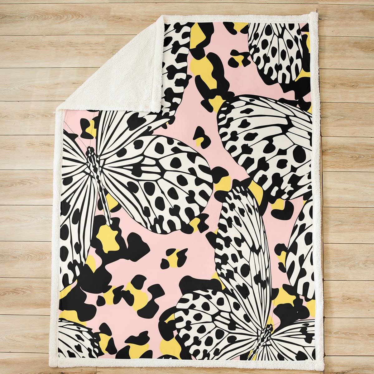 Coperta in pile di sherpa con motivo leopardato, per bambini, ragazzi, ragazze, farfalla, coperta in morbida microfibra sfocata coperta per divano letto, regina, 200 x 90 cm