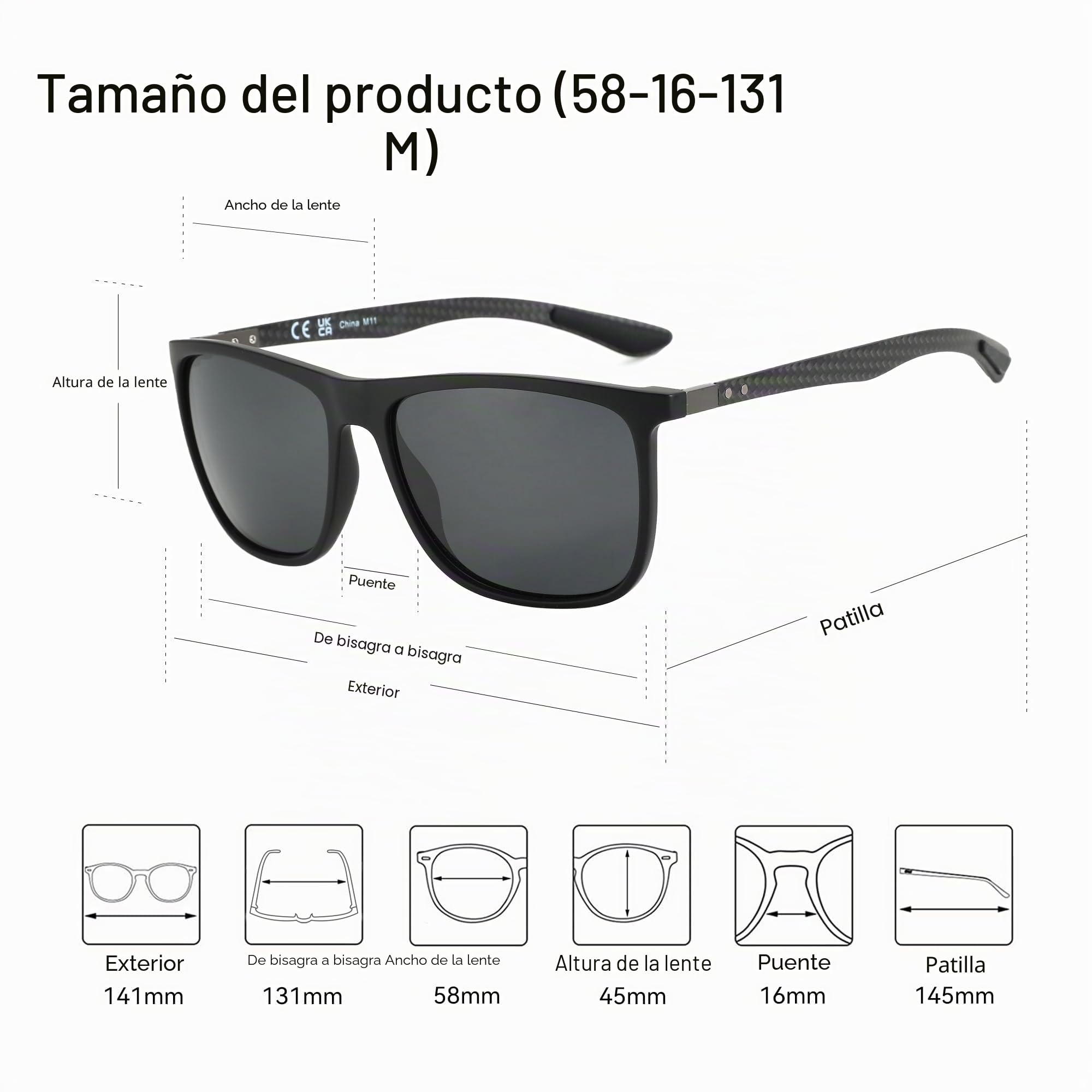 ZENOTTIC Gafas de sol polarizadas cuadradas para hombres Ultraligeros de fibra de carbono Gafas de sol de conducción Pesca Golf Deportes Protección UV400