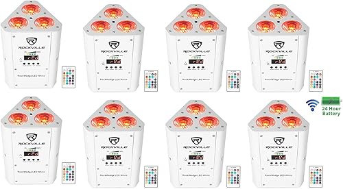 8 Rockville RockWedge LED RGBWAUV Recargable Inalámbrico DMX Blanco Par Up-Lights