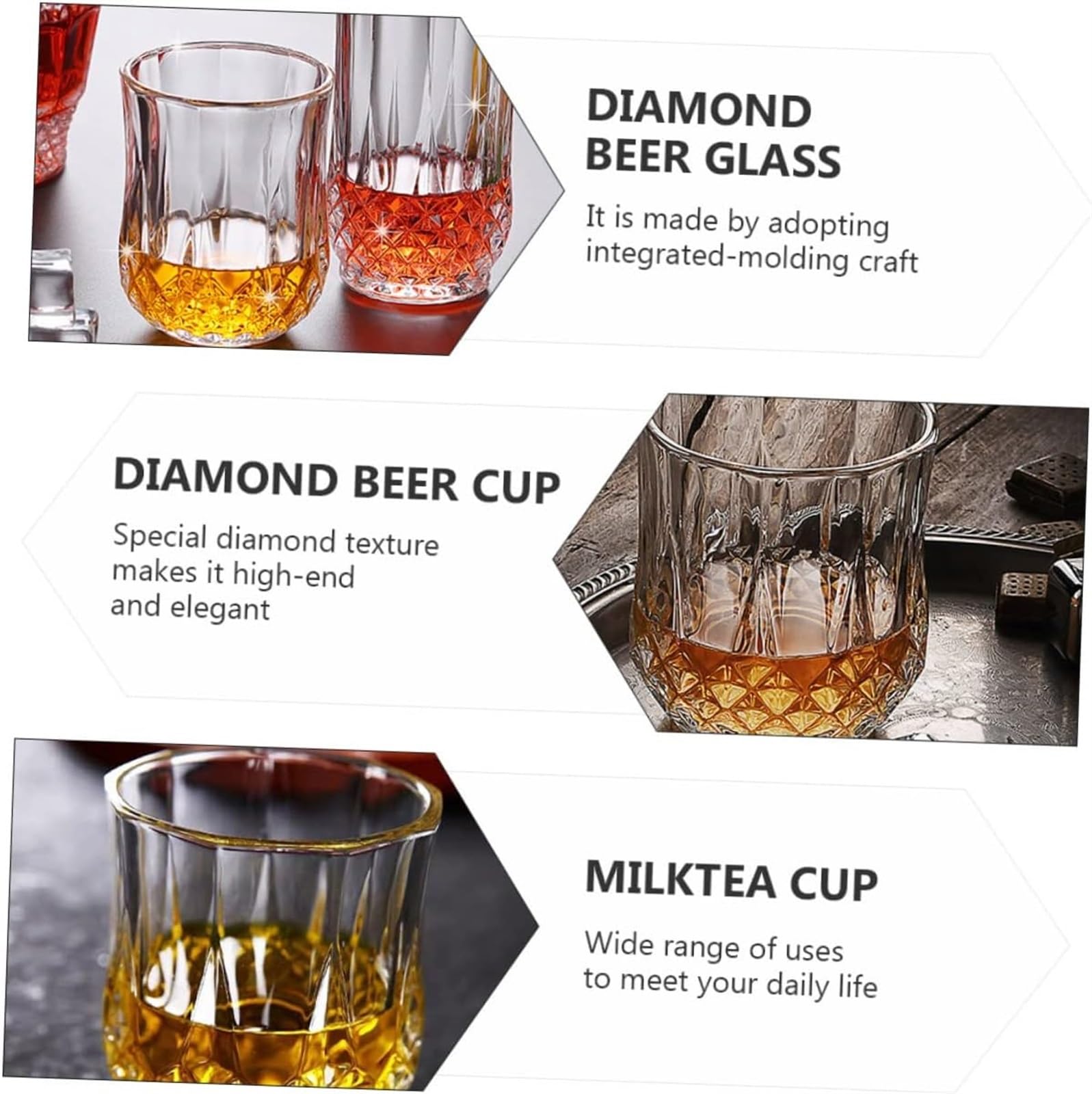 Jarras de cerveza personalizadas, jarras de cerveza, jarras de cerveza, 4 piezas de vasos de roca de cristal, vasos de cóctel antiguos de cristal vintage, vasos de agua, vasos de cerveza de diamante,