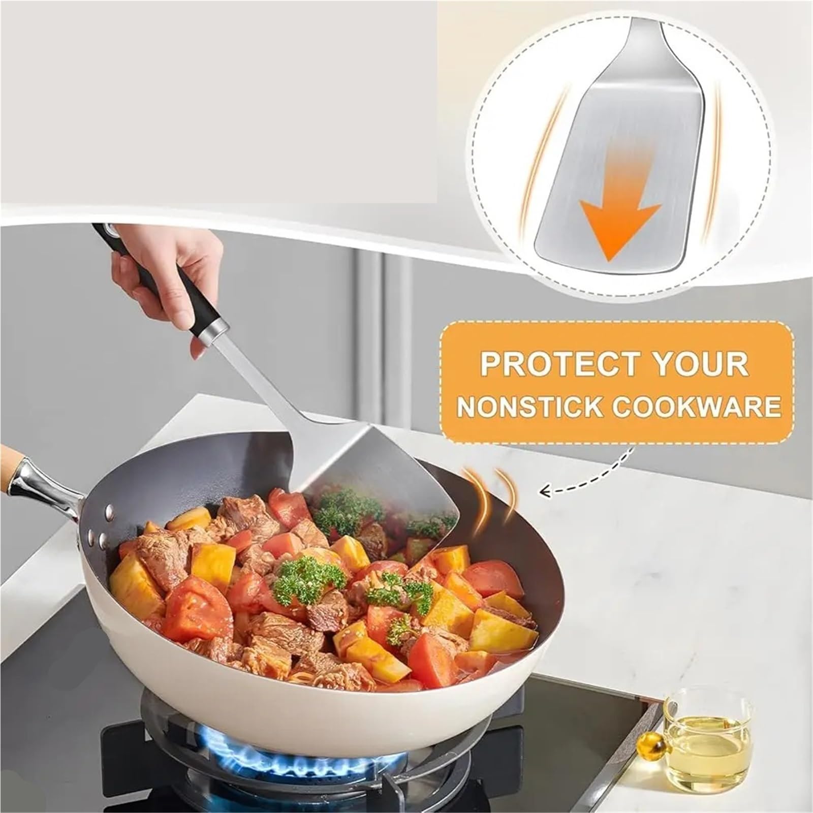 2 Stück Edelstahlspatel, Metallspatel, Schlitzwender Für Die Küche | Hochleistungsspatel for den Küchengebrauch, hochhitzebeständiges Kochen(Color 1)