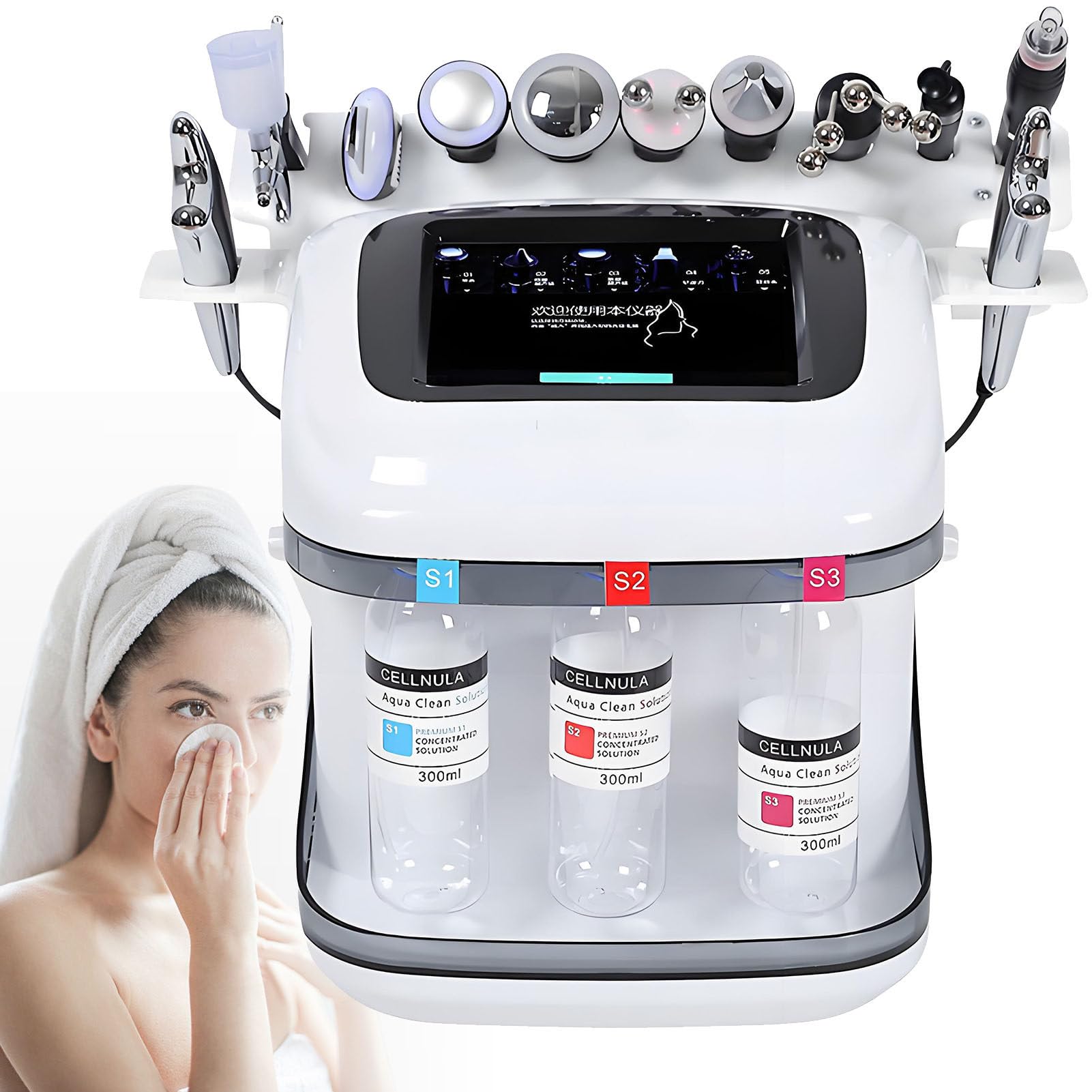Appareil hydrafacial de pointe avec 3 flacons de solution